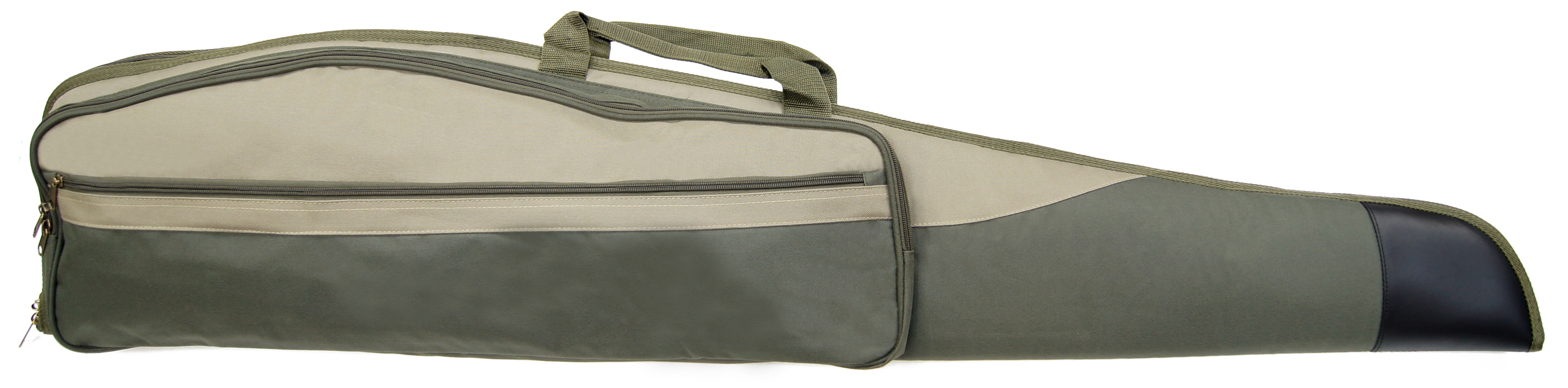 Gewehrtasche Oliv / Hellgrün m. 2 Taschen u. Kunstlederbesatz